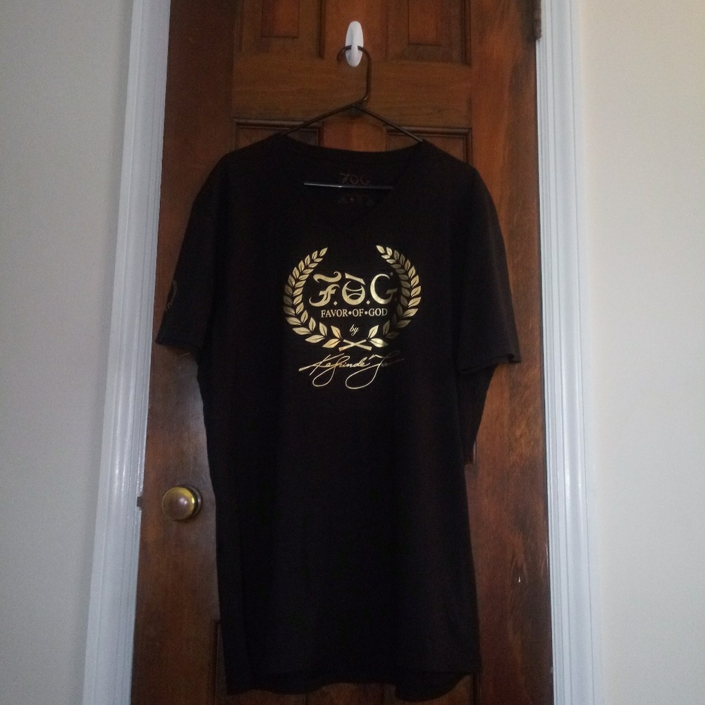 Black tee with gold FOG Flavor of GOD